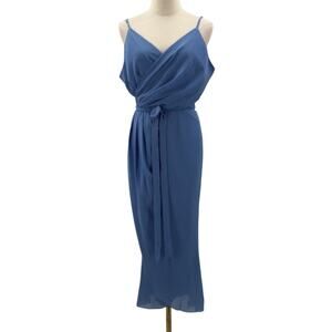 AW BRIDAL 14 1X plus blue faux wrap cocktail formal party midi dress NEW B74